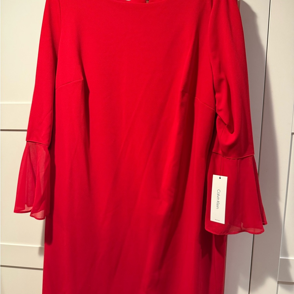 Calvin Klein Vibrant Red Long Sleeve Dress